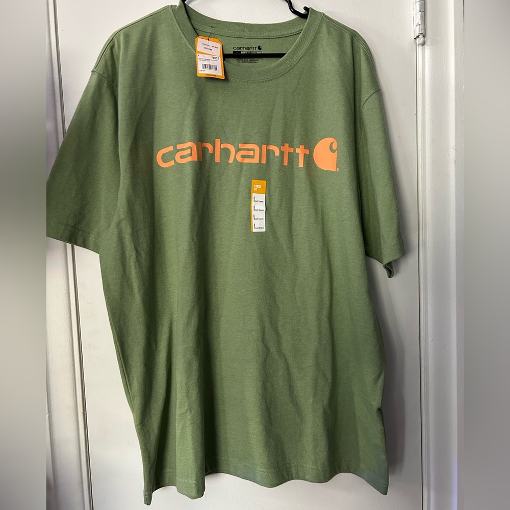 Carhartt Men's Olive Green Tee with Orange Logo